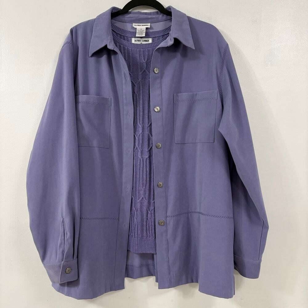 Alfred Dunner Womens XL 18 Purple 2pc Sweater Jacket Set USA Grandmacore
